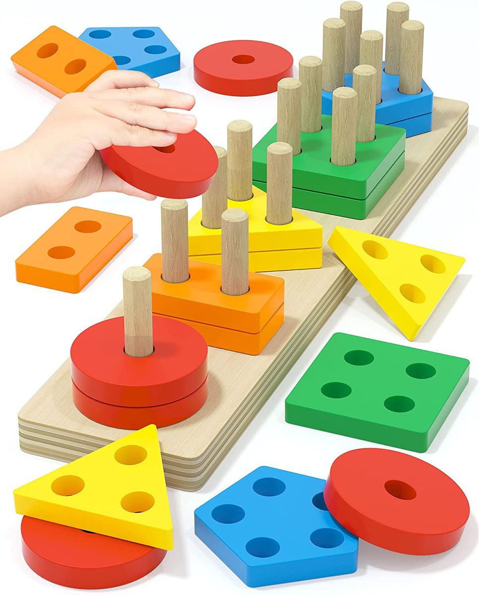 Montessori Wooden Sorting, Stacking, Colum Shape & Colour Recognition Toy
