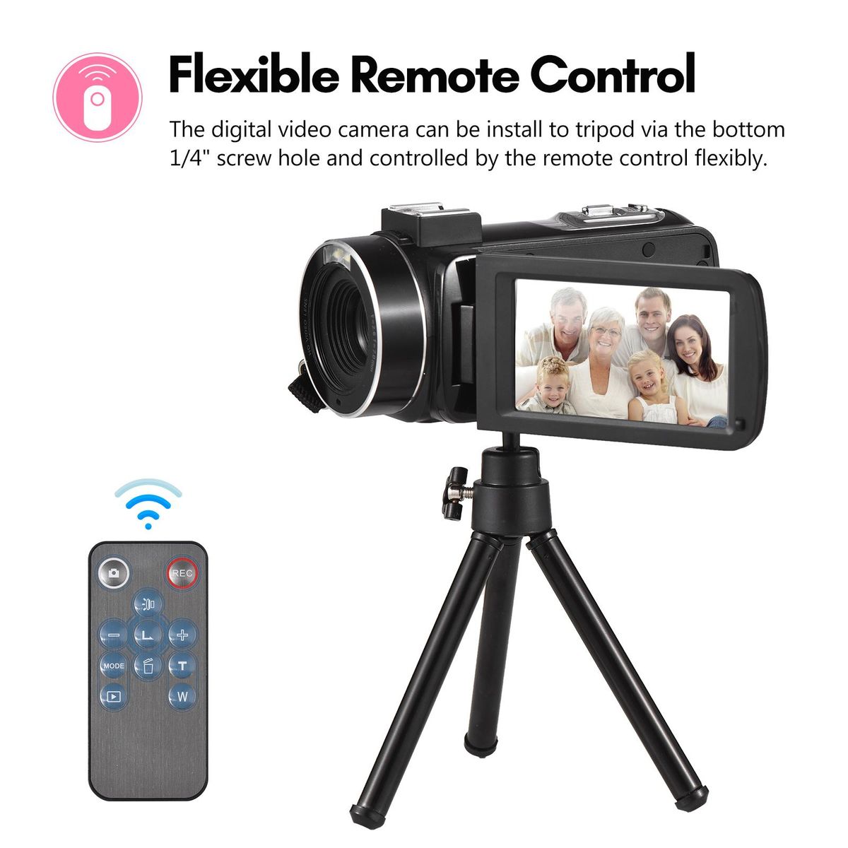 Andoer 2.7K Digital Video Camera Camcorder DV Recorder 48MP 16X Digital Zoom 3.0 Inch IPS Touch Panel Supports Face Detection Beauty Face Smile Capture Anti-shake with 2pcs Batteries + Remote Control + Mini Tripod + Carry Bag