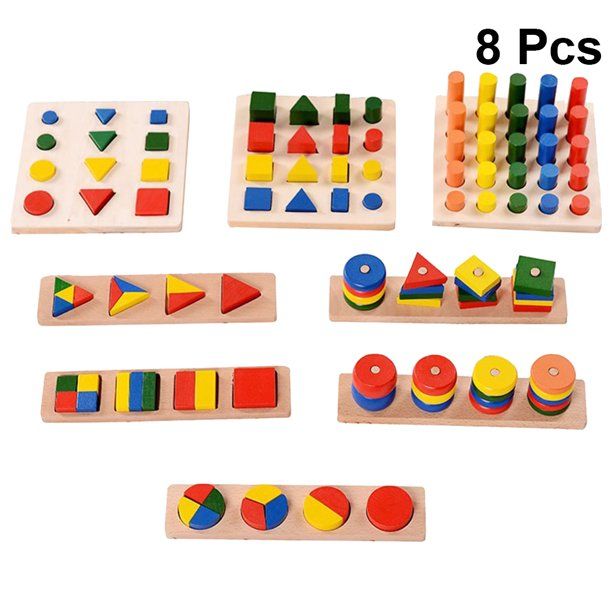 8pcs 3D Puzzle Board Wooden Geometrical Shape Match Puzzle Educational Toy