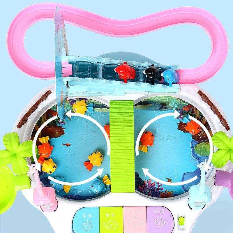 Kids Toys Electric Water Cycle Electric Magnetic Toy Penguin Climb Stairs Track Music Piano Light Electric Pink