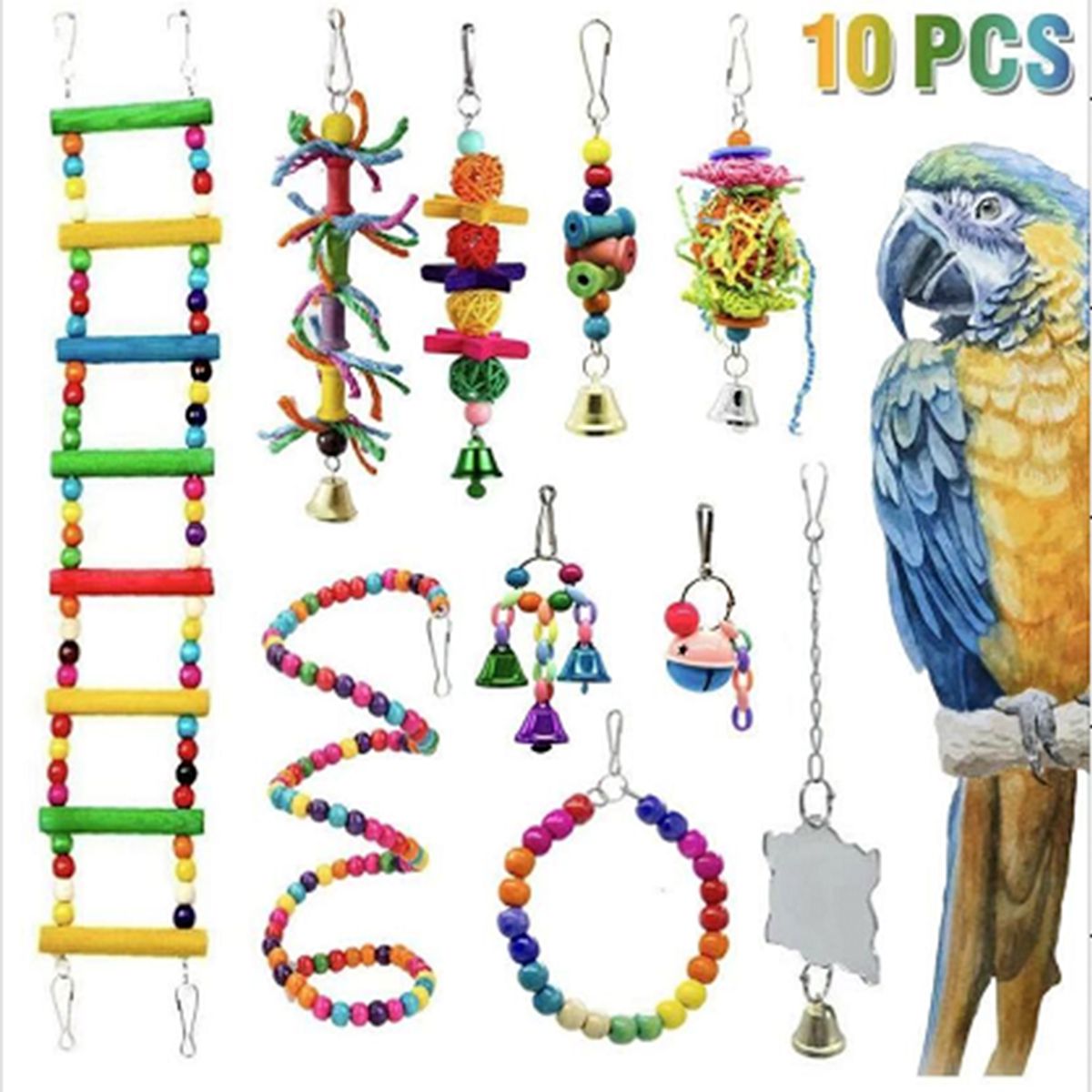 10pcs Bird Toys For Parrot Swing Climbing Rope Ladder