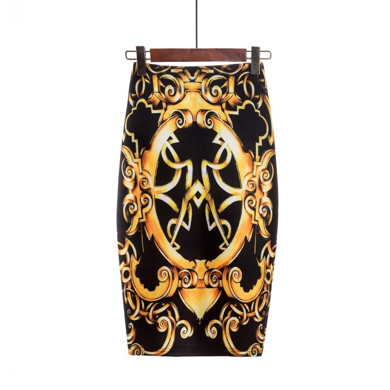 Ladies Printed High Waisted Pencil Skirt