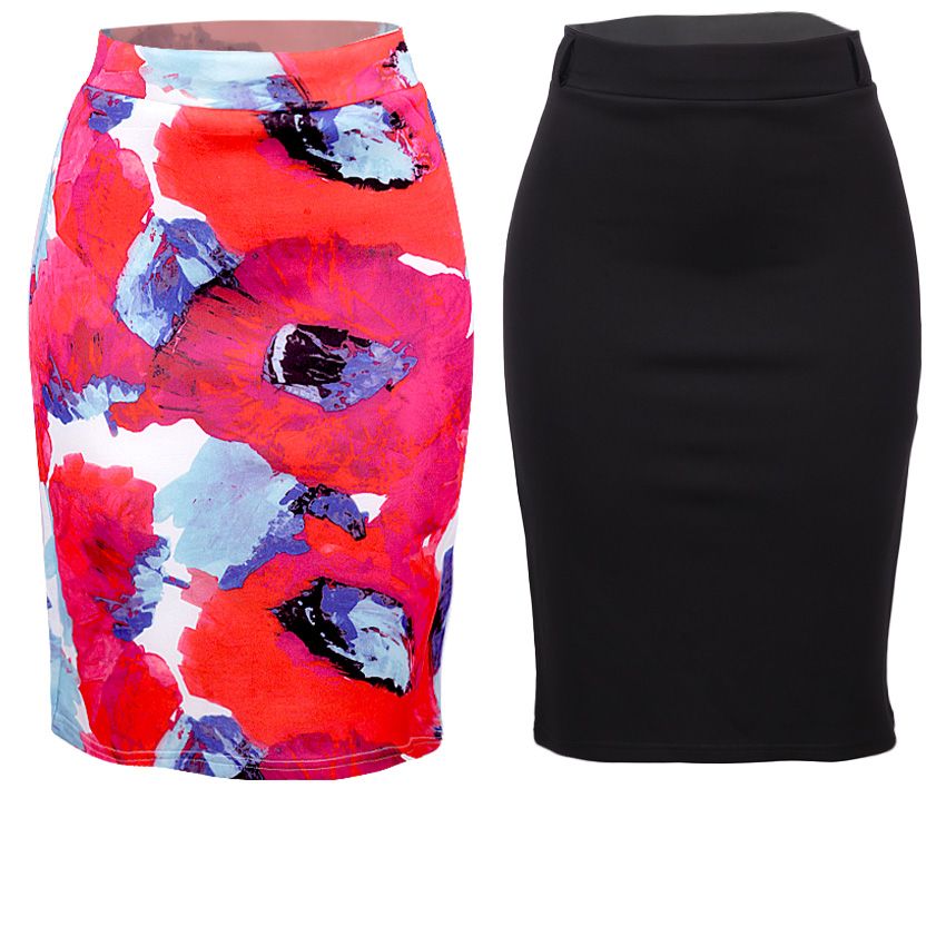 Two Pairs Bodycon Skirt - Black/Multi