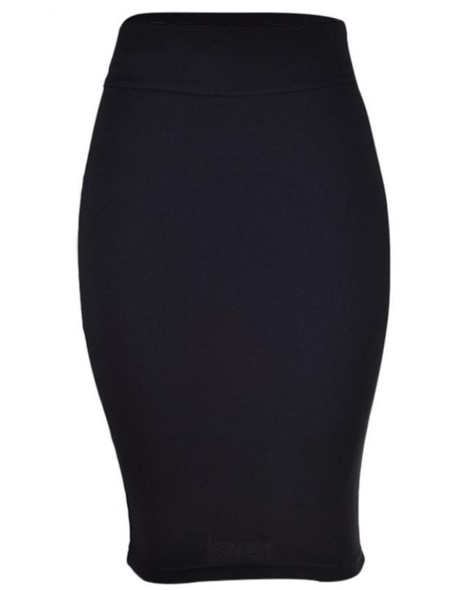 Fitted Bodycon Midi Skirt - Black