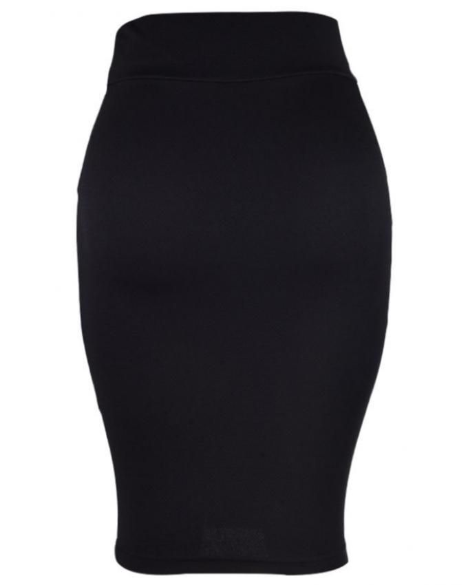 Fitted Bodycon Midi Skirt - Black