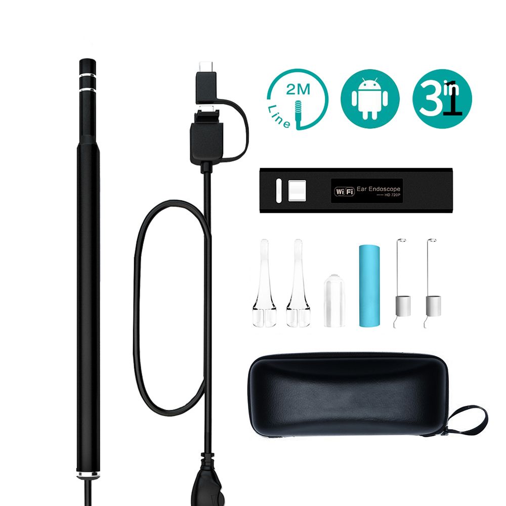 5.5mm & 1.3MP Lens Endoscope Ear Cleaner Earpick Wireless WiFi Otoscope Earwax Cleaning Spoon Remover For IOS\\Android\\Windows-Brown