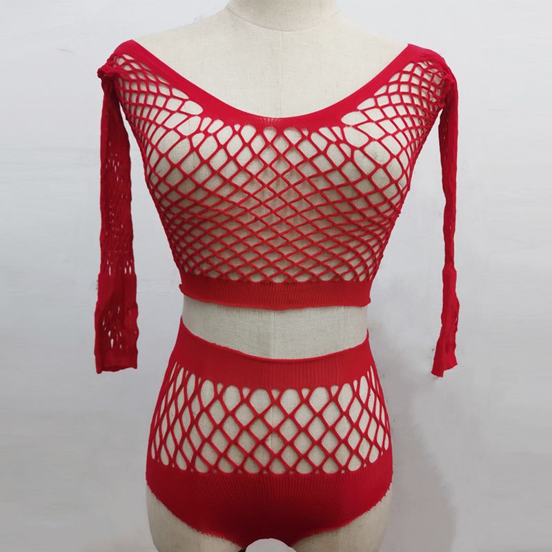 Sexy Women Fishnet Bodystockings Open Jumpsuit 23 Red