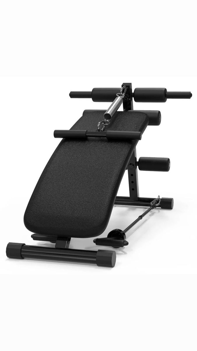 Sit Up Bench With Dumbbells And Pull Up Spring For Arm Coiling Exercise And Exercise Ball.