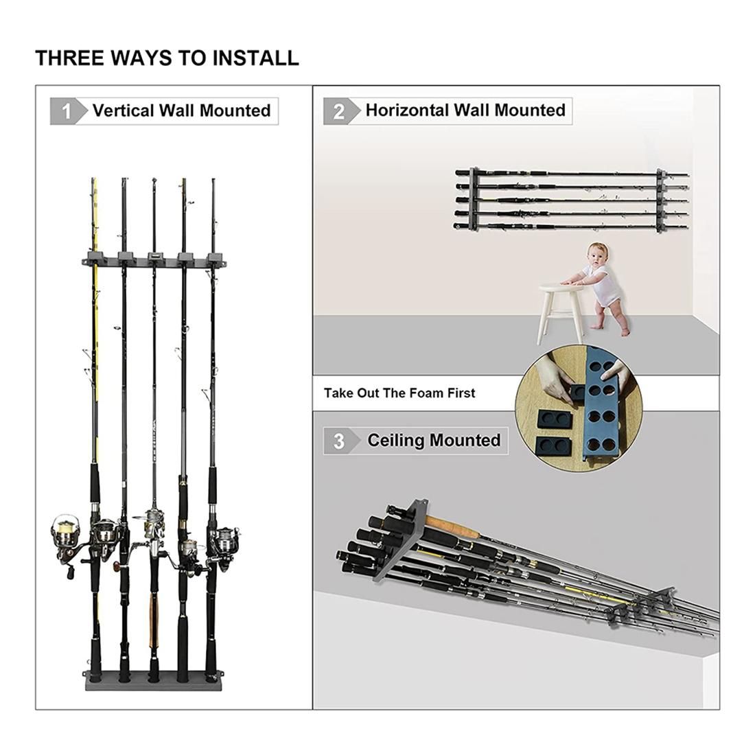 Fishing WV4 Fishing Rod Holders Vertical Wall Rod Rack