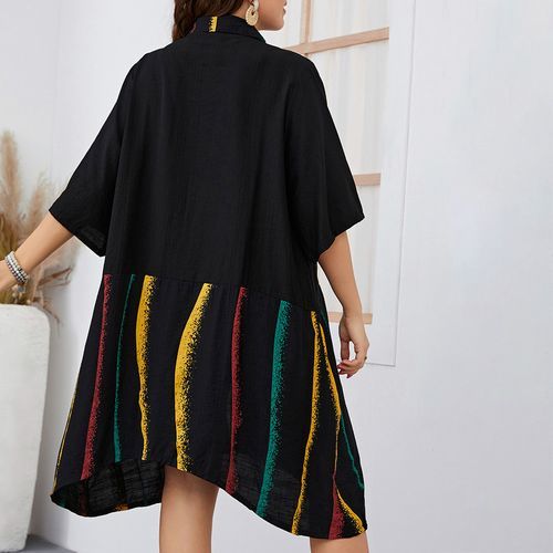 Casual Lapel Printing Loose Female Plus Size Dresses