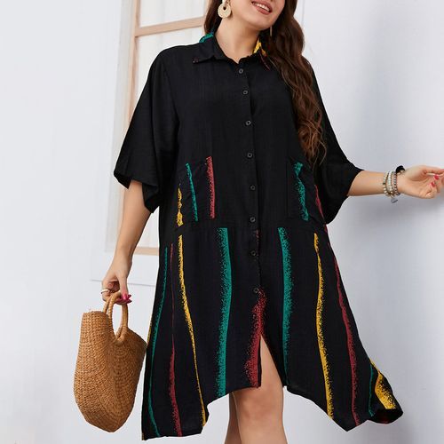Casual Lapel Printing Loose Female Plus Size Dresses