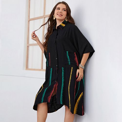 Casual Lapel Printing Loose Female Plus Size Dresses