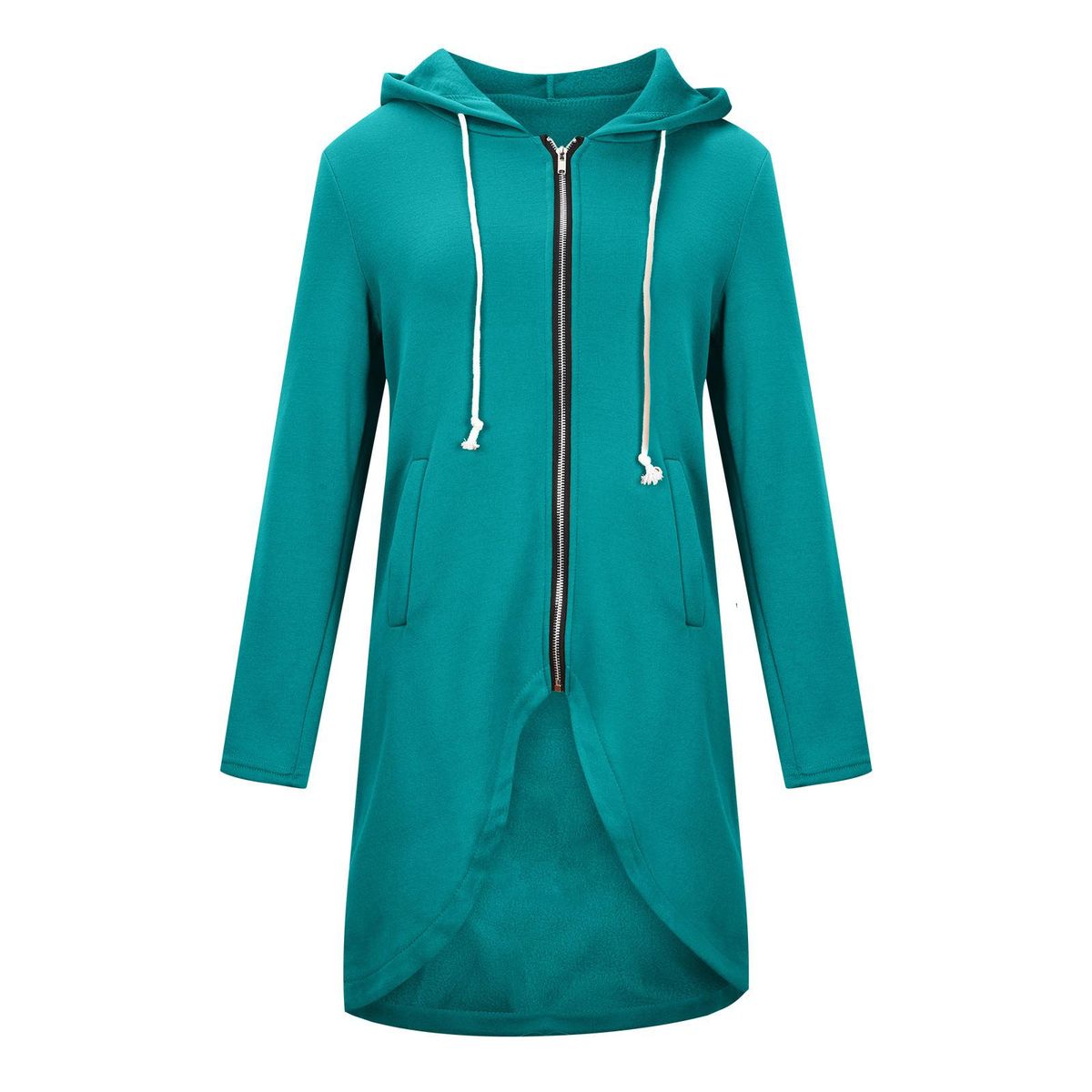 Women's Solid Color Hoodie Zipper Long Sleeve Sweatshirts Irregular He