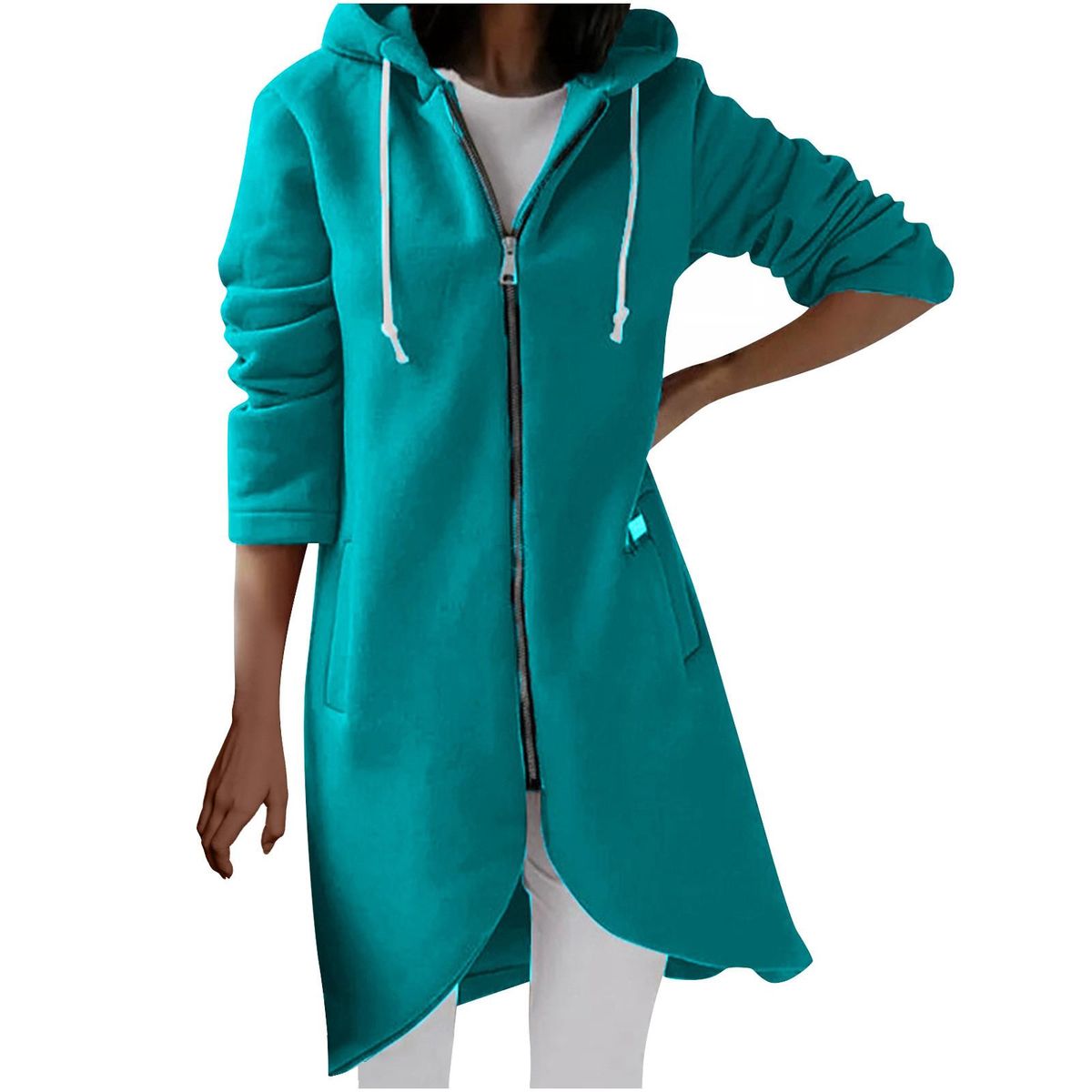 Women's Solid Color Hoodie Zipper Long Sleeve Sweatshirts Irregular He
