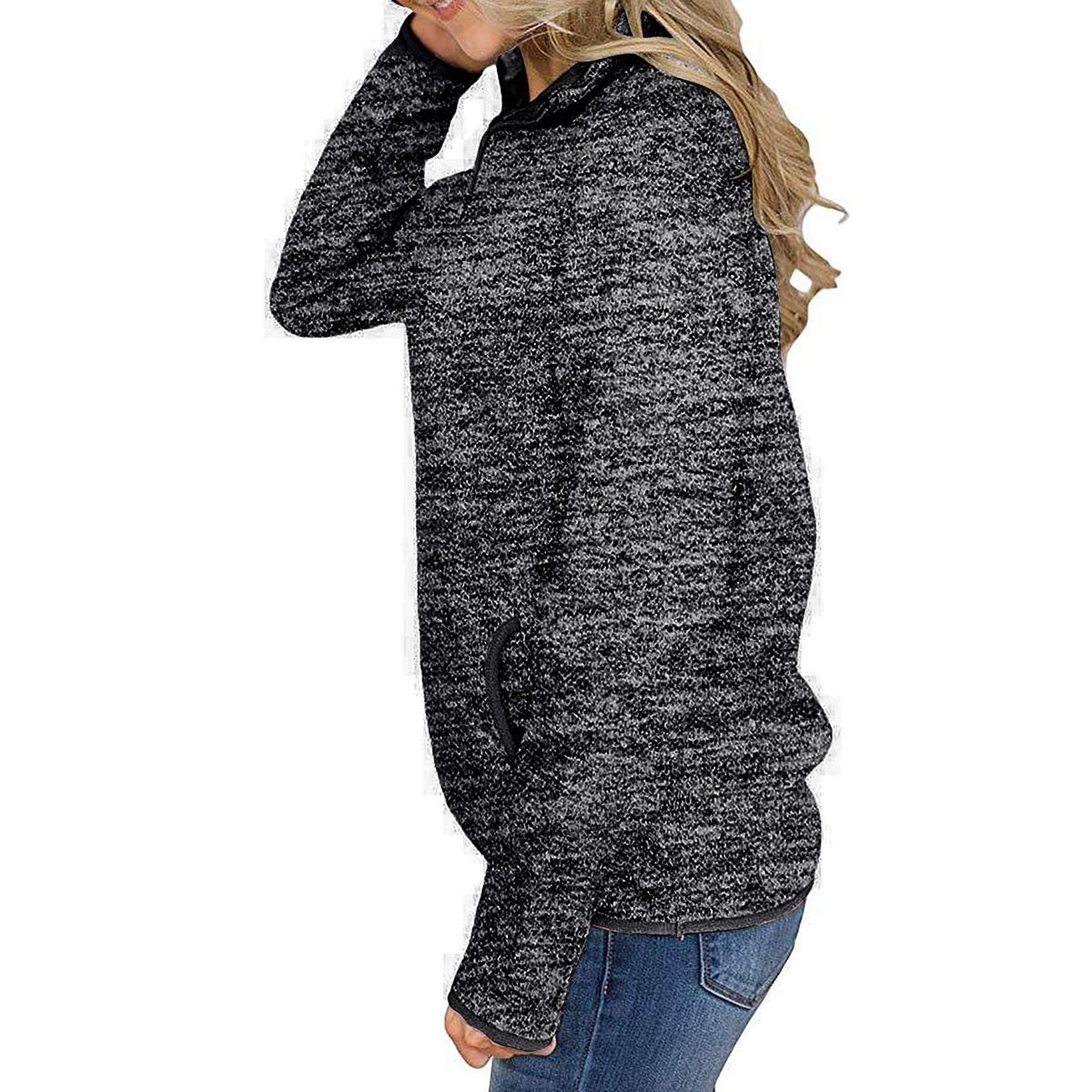 Women Quarter Zipper Stand Collar Long Sleeve Sweatshirt With Pockets