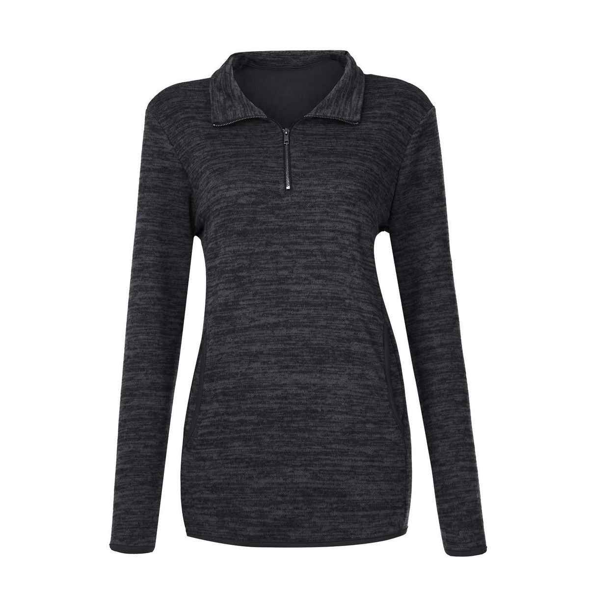 Women Quarter Zipper Stand Collar Long Sleeve Sweatshirt With Pockets