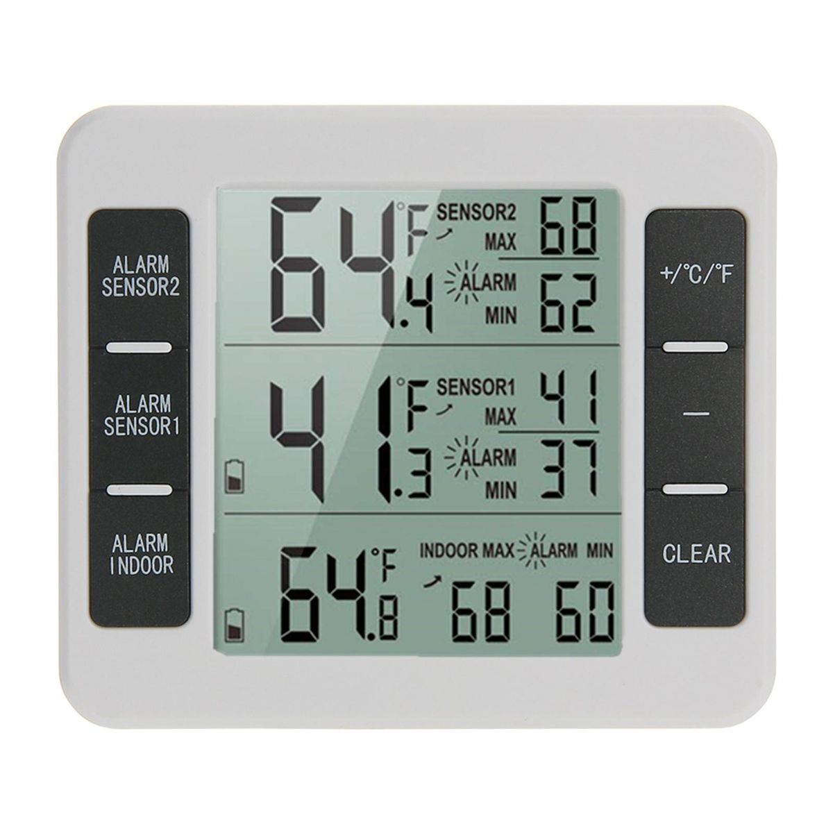 Indoor Outdoor Temperature Meter with Wireless Sensor Digital Temperature Monitor Meter Max & Min Record Large LCD Display for Home Bedroom Office (2 Sensor)