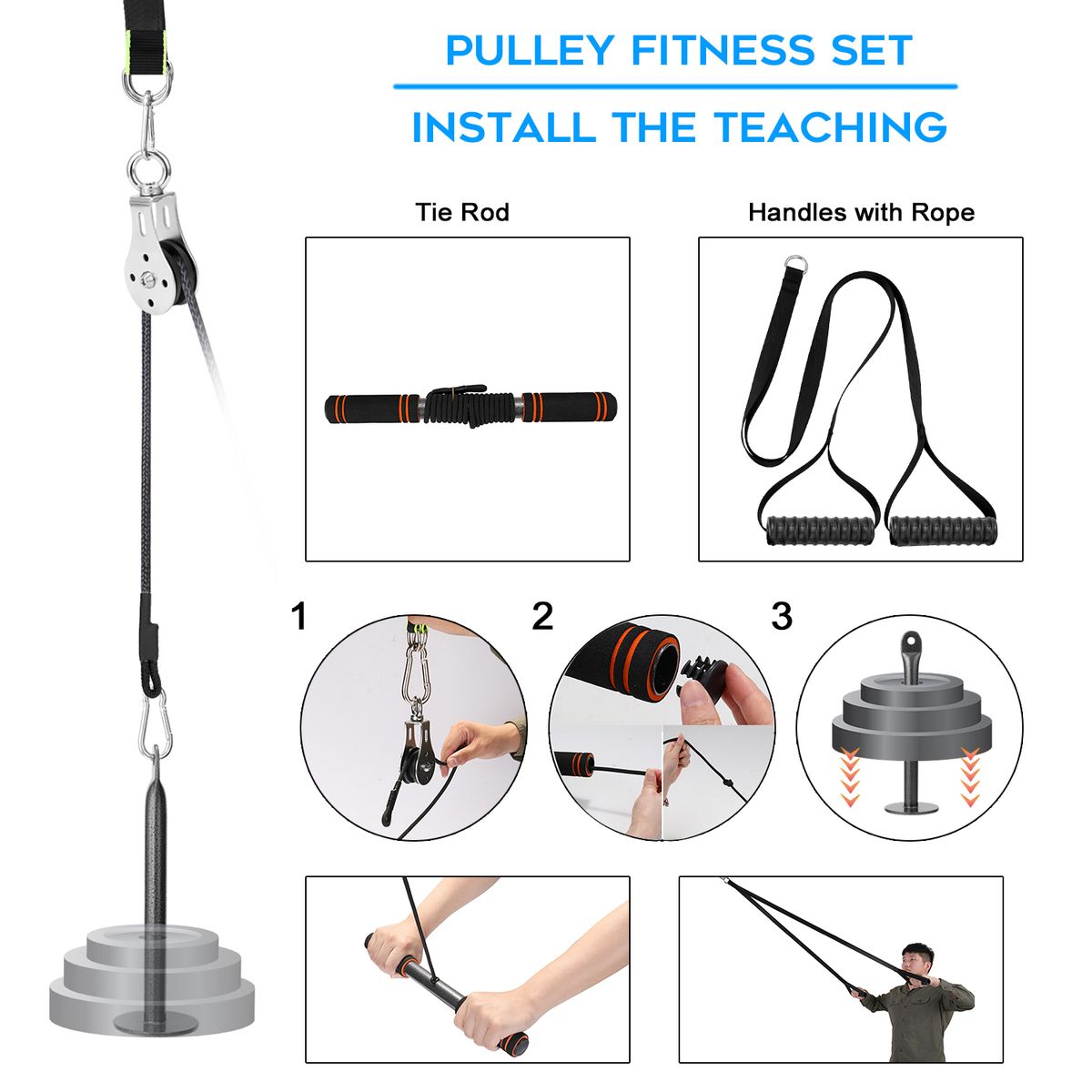 Home Gym Fitness DIY Pulley Cable Machine Attachment System Lifting Arm Hand