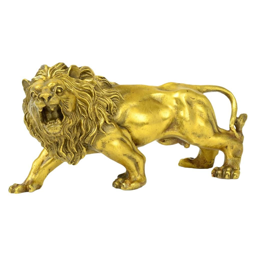 3D Lion Statue Copper Animal Figurine Ornament Desktop Sculpture Shelf