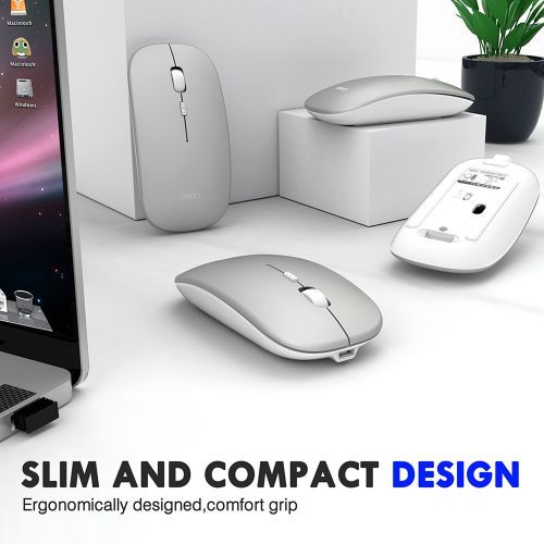 1pcs Ergonomic Rechargeable Silent Wireless Computer  Bluetooth Mouse Silver