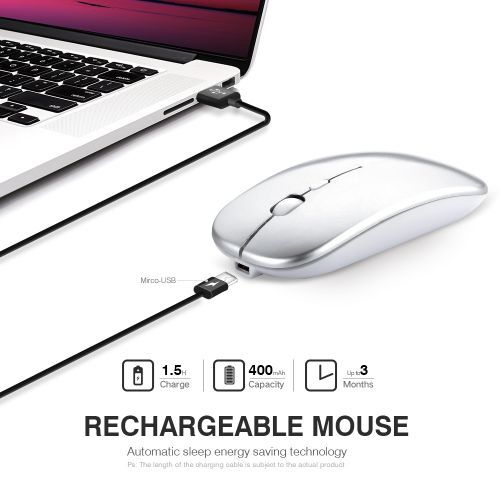 1pcs Ergonomic Rechargeable Silent Wireless Computer  Bluetooth Mouse Silver