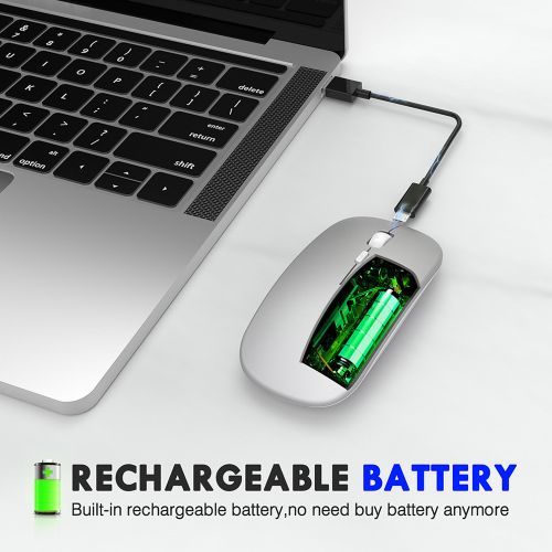 1pcs Ergonomic Rechargeable Silent Wireless Computer  Bluetooth Mouse Silver