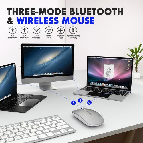 1pcs Ergonomic Rechargeable Silent Wireless Computer  Bluetooth Mouse Silver