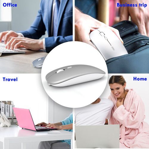 1pcs Ergonomic Rechargeable Silent Wireless Computer  Bluetooth Mouse Silver