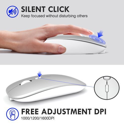 1pcs Ergonomic Rechargeable Silent Wireless Computer  Bluetooth Mouse Silver