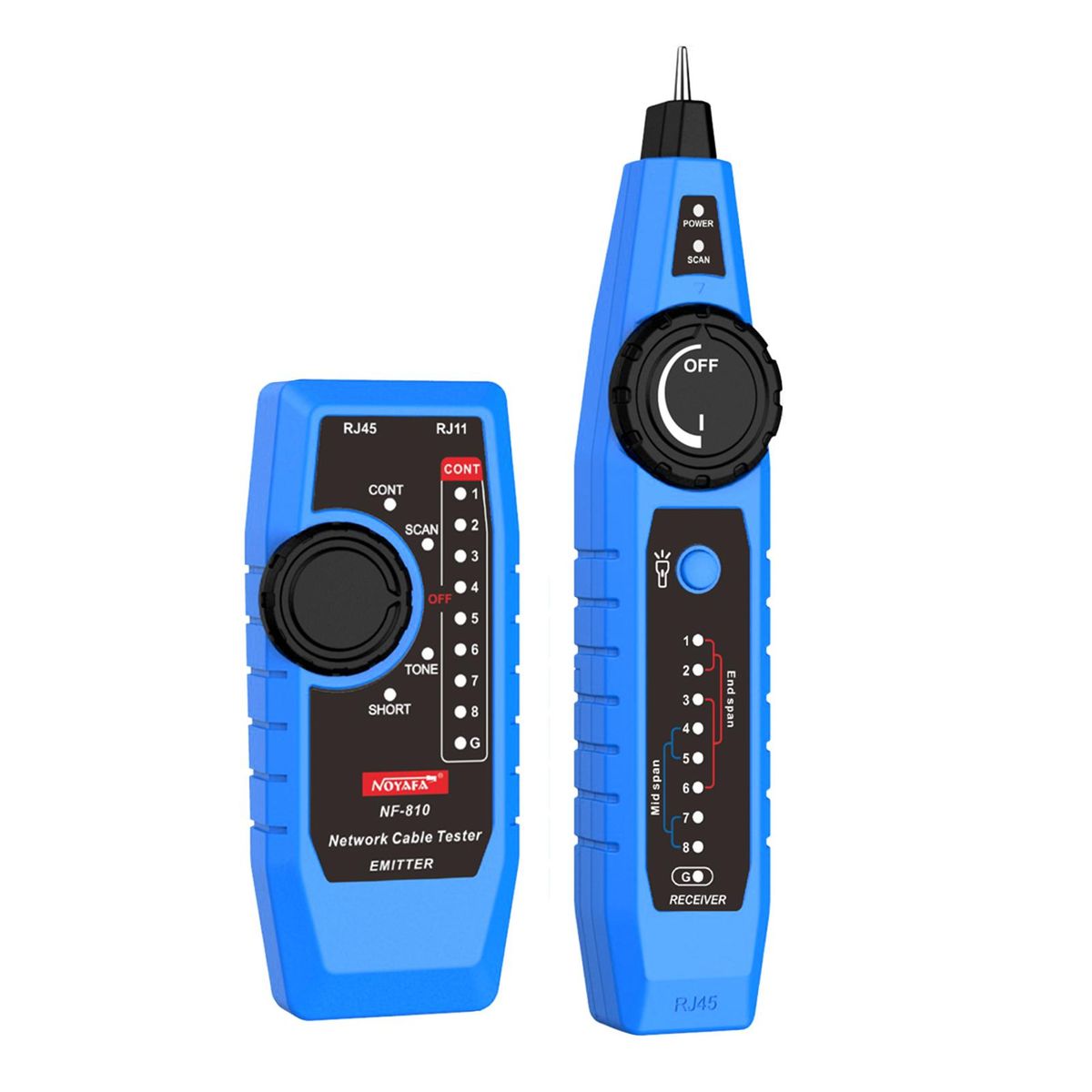 NOYAFA NF-810 Network Cable Tester Kit for RJ11 RJ45 CAT5 CAT6 LAN Cable Multi Function Wire Tracker Wiremap PoE TEL Testing Line Finder with LED Light Earphone Tool Bag