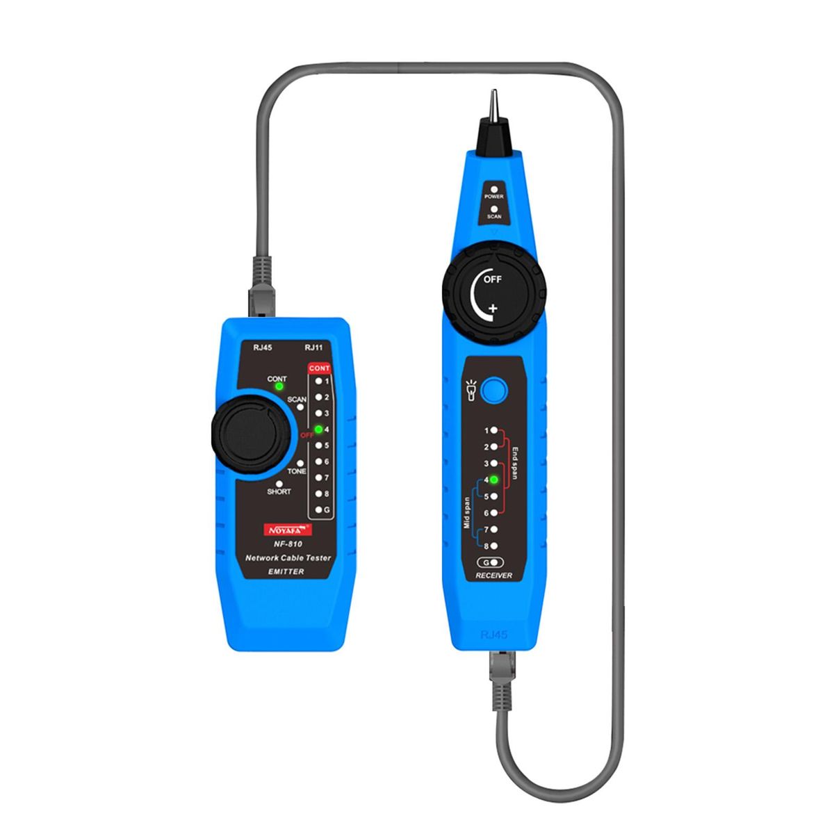 NOYAFA NF-810 Network Cable Tester Kit for RJ11 RJ45 CAT5 CAT6 LAN Cable Multi Function Wire Tracker Wiremap PoE TEL Testing Line Finder with LED Light Earphone Tool Bag