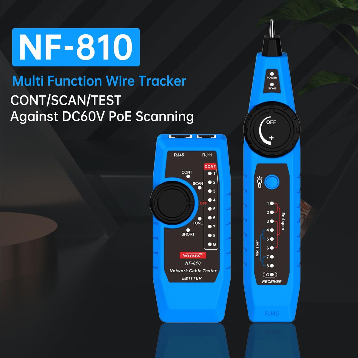 NOYAFA NF-810 Network Cable Tester Kit for RJ11 RJ45 CAT5 CAT6 LAN Cable Multi Function Wire Tracker Wiremap PoE TEL Testing Line Finder with LED Light Earphone Tool Bag