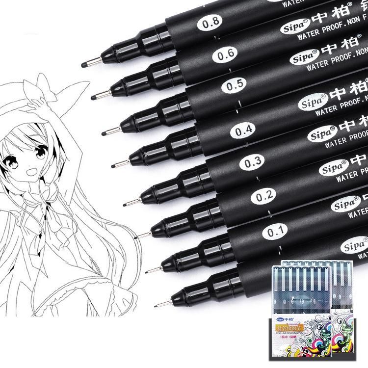 Sipa 8Pcs Black Thin Liner Pens Mini Liner Fineliner