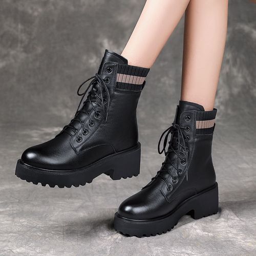 Women Lady Sexy Mid-Low Heeled Platform Martin Boots Party Dress Work Booties Shoes