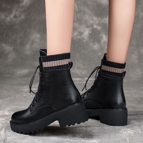 Women Lady Sexy Mid-Low Heeled Platform Martin Boots Party Dress Work Booties Shoes