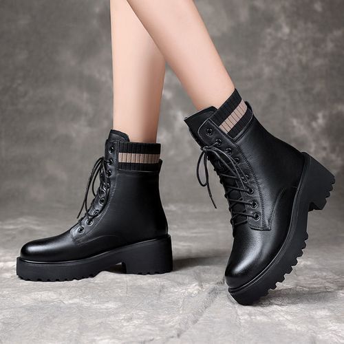 Women Lady Sexy Mid-Low Heeled Platform Martin Boots Party Dress Work Booties Shoes
