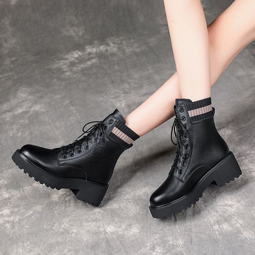 Women Lady Sexy Mid-Low Heeled Platform Martin Boots Party Dress Work Booties Shoes