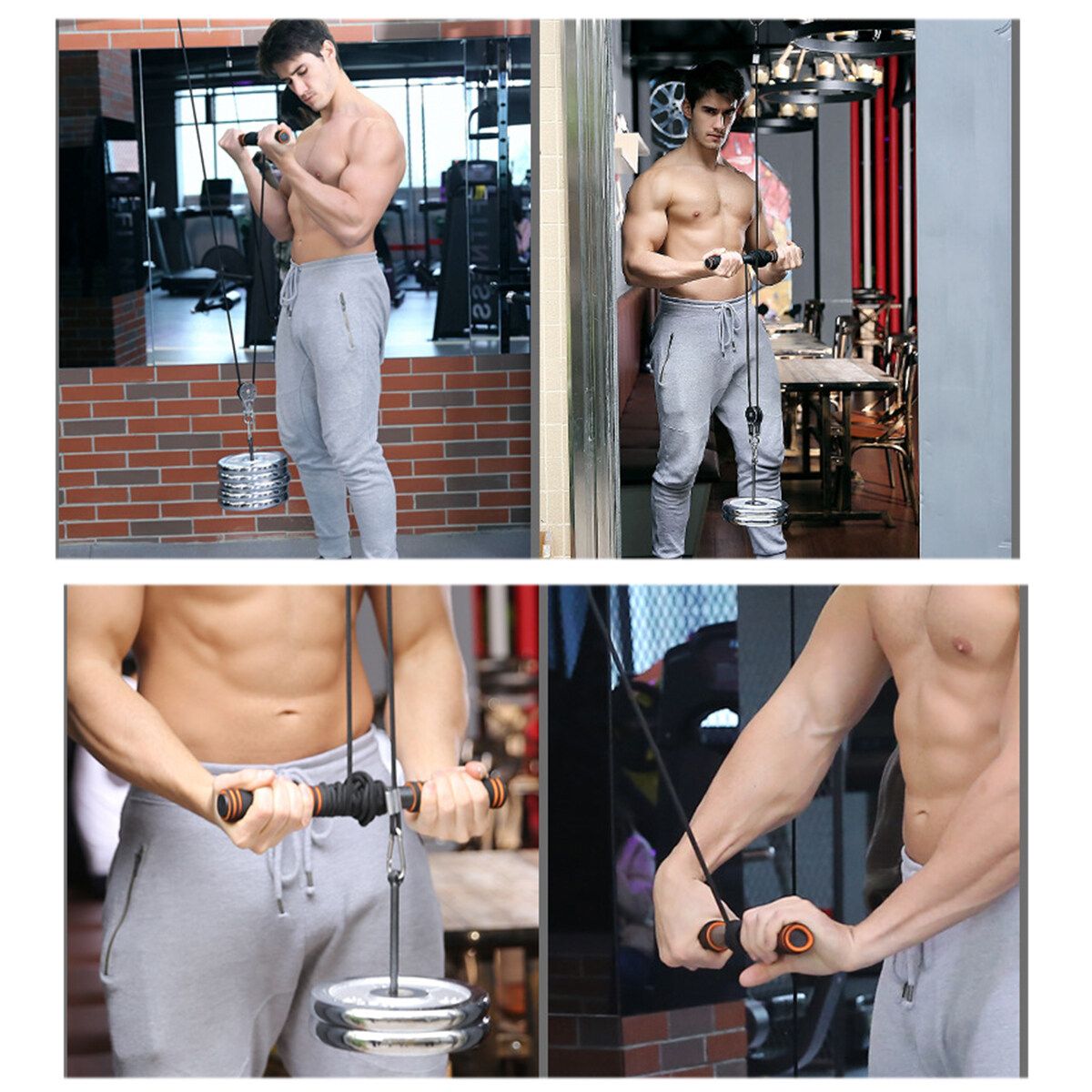 Fitness Pulley Cable System DIY Lifting Machine Triceps Rope Weight Workout Gift Black