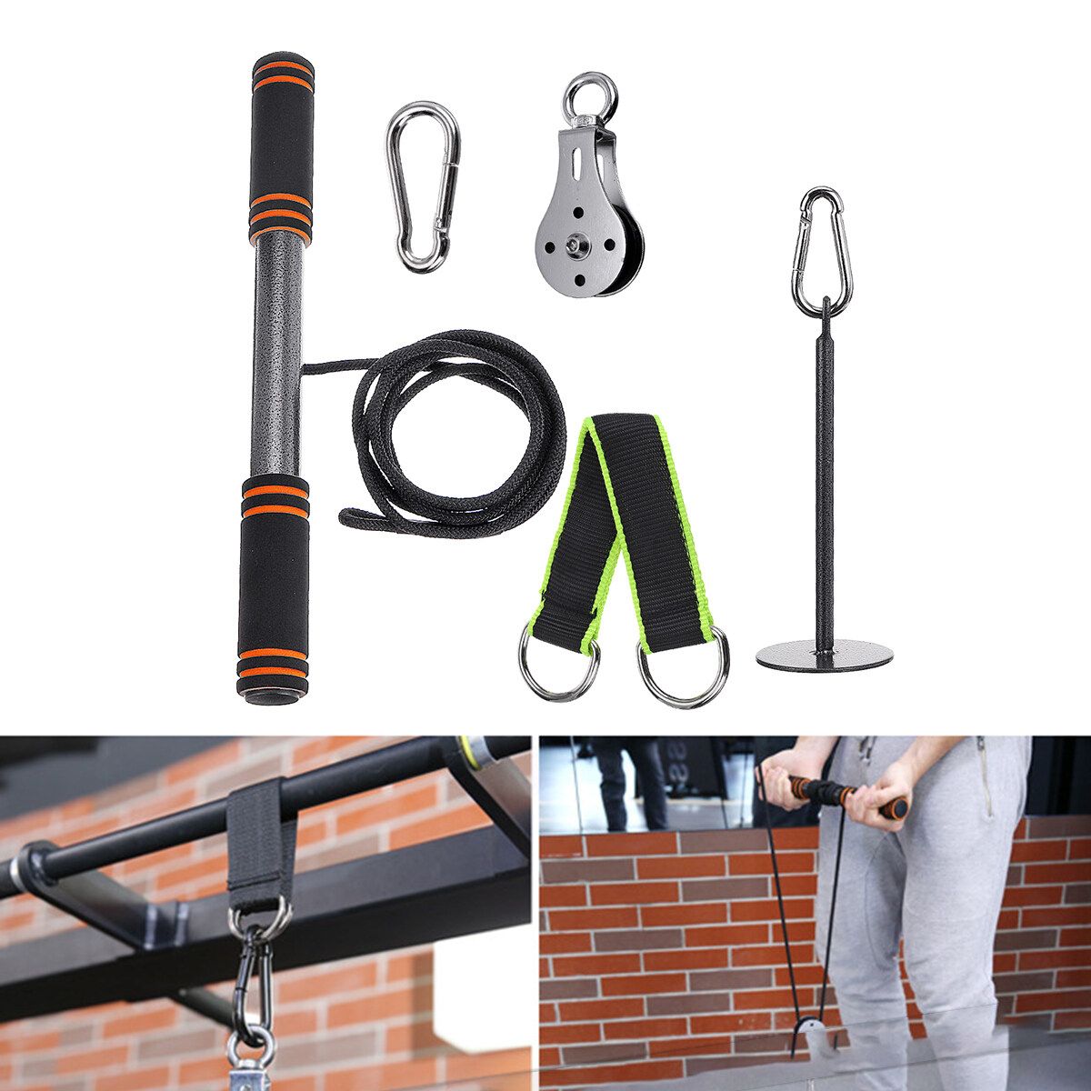 Fitness Pulley Cable System DIY Lifting Machine Triceps Rope Weight Workout Gift Black