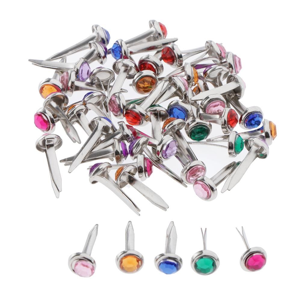 50/100x Paper Fasteners DIY Metal Split Pins 50pcs Small Cyrstal Head