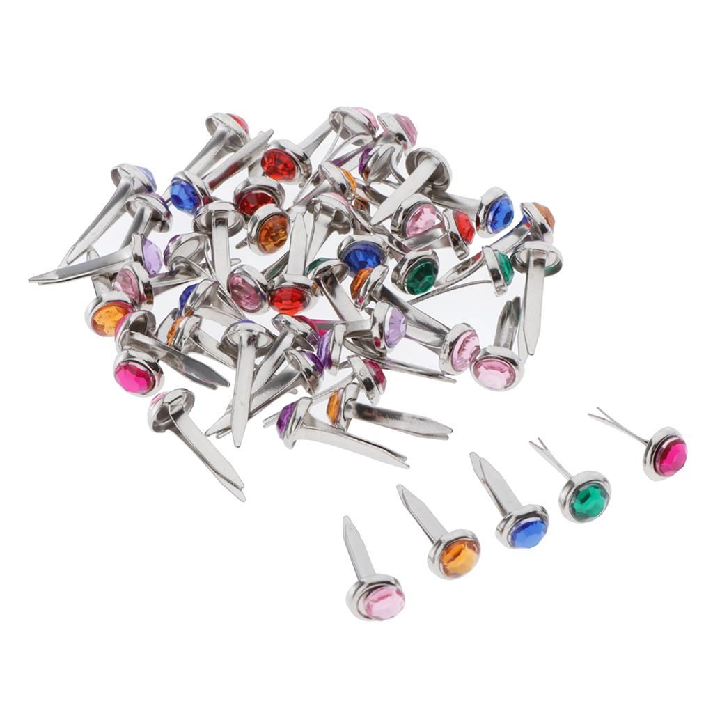 50/100x Paper Fasteners DIY Metal Split Pins 50pcs Small Cyrstal Head