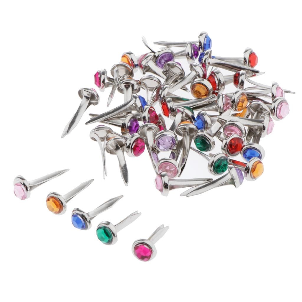 50/100x Paper Fasteners DIY Metal Split Pins 50pcs Small Cyrstal Head
