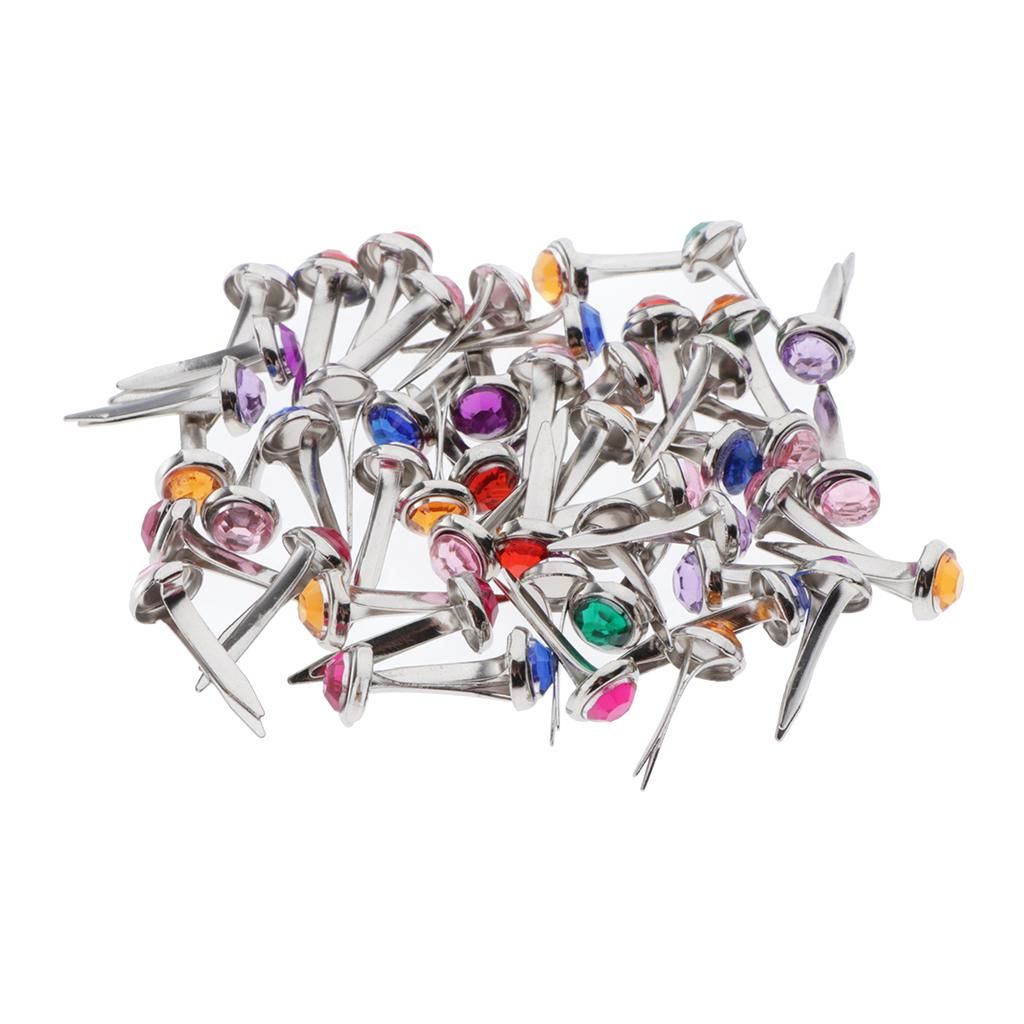 50/100x Paper Fasteners DIY Metal Split Pins 50pcs Small Cyrstal Head
