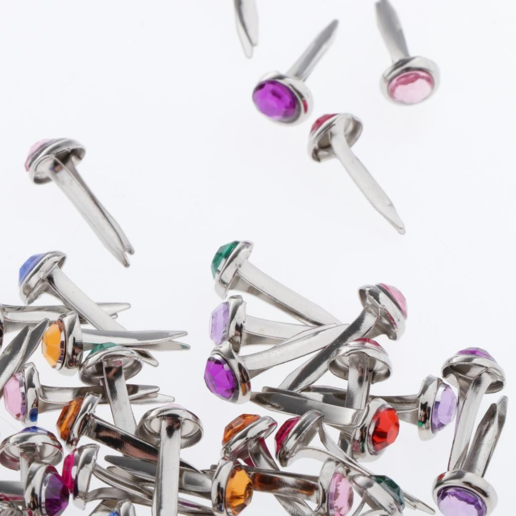 50/100x Paper Fasteners DIY Metal Split Pins 50pcs Small Cyrstal Head