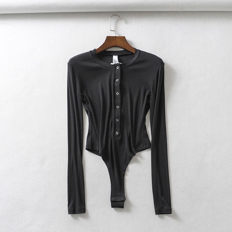Sexy Long Sleeve Slim Knitted Bodysuits Women Club Outwear Jumpsuits For Women Ladies Cotton Tops(#Black)