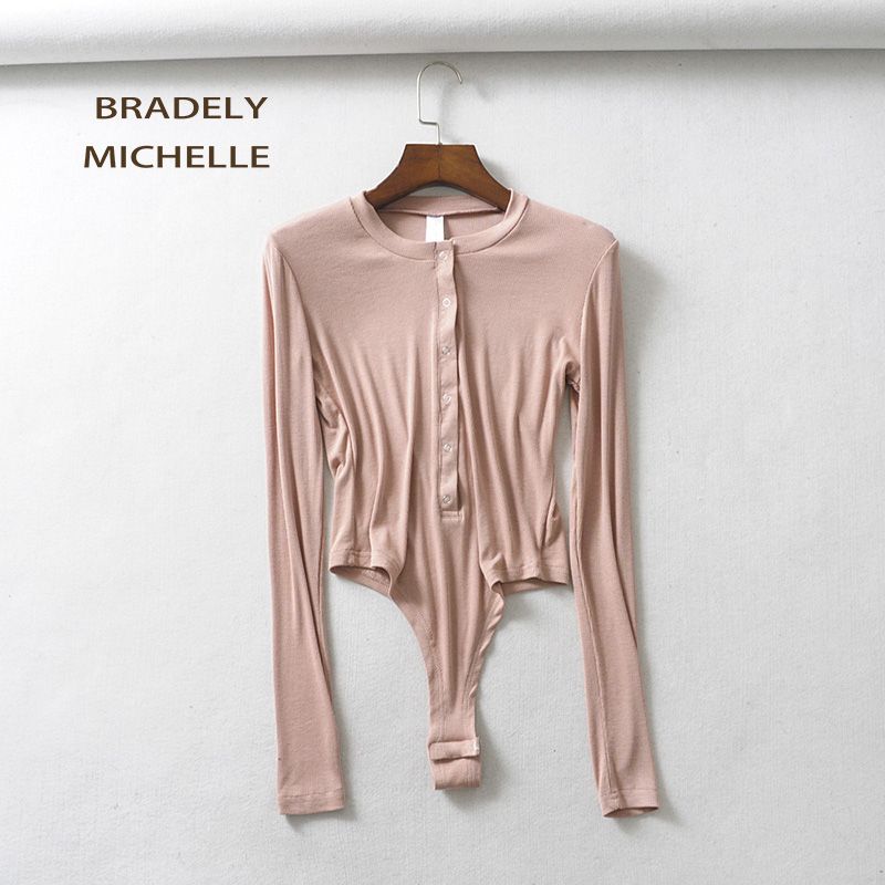Sexy Long Sleeve Slim Knitted Bodysuits Women Club Outwear Jumpsuits For Women Ladies Cotton Tops(#Black)
