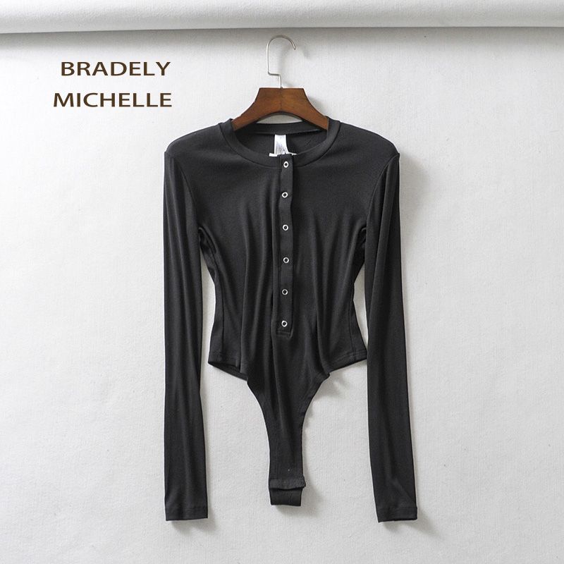 Sexy Long Sleeve Slim Knitted Bodysuits Women Club Outwear Jumpsuits For Women Ladies Cotton Tops(#Black)