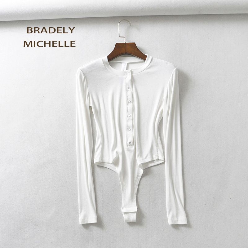 Sexy Long Sleeve Slim Knitted Bodysuits Women Club Outwear Jumpsuits For Women Ladies Cotton Tops(#Black)