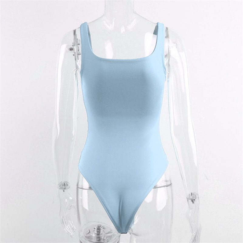 Neon Summer Body Top Summer Square Neck Basic Sleeveless Rompers Womens Jumpsuit Sexy Bodycon Bodysuit Women(#Yellow Bodysuit)