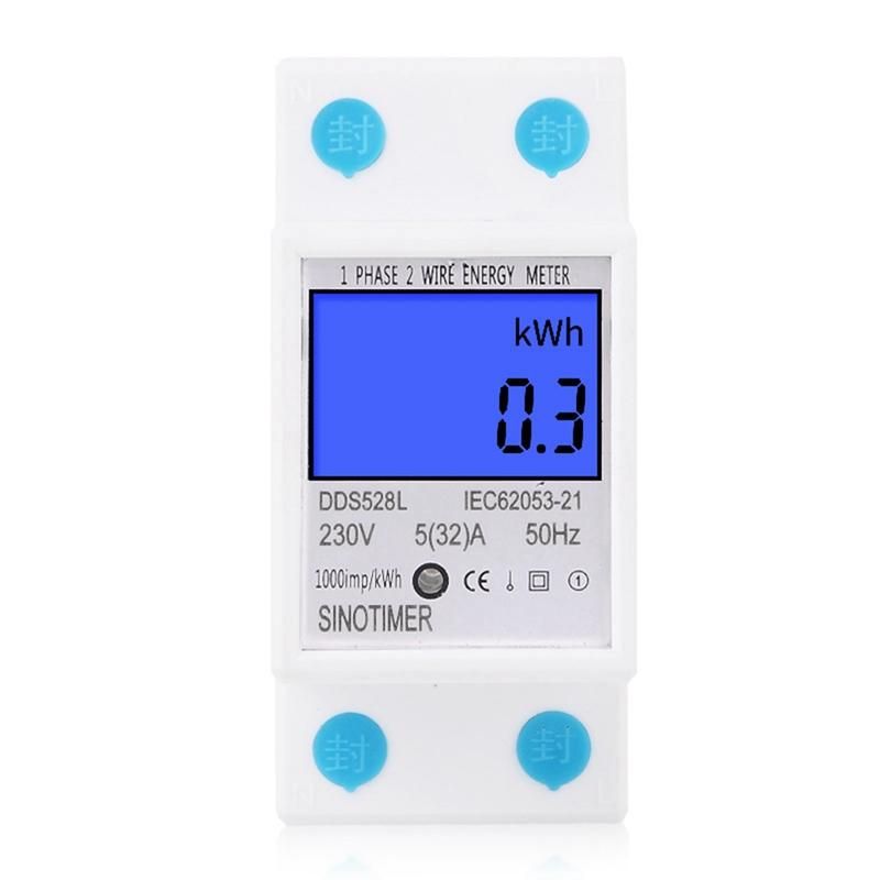 Backlit Single Phase Two Wire Lcd Digital Display Wattmeter Power Consumption Energy Meter Kwh Ac 230V 50Hz Din Rail